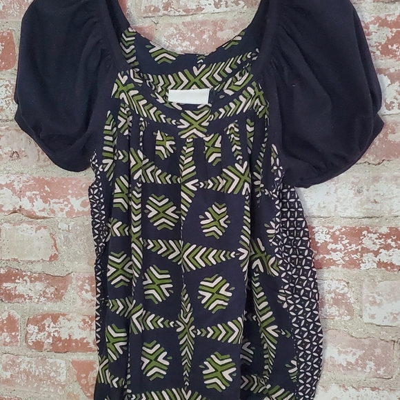 Maeve Catania Puff Sleeve Blouse Black Green XSmall Anthropologie - Picture 6 of 7